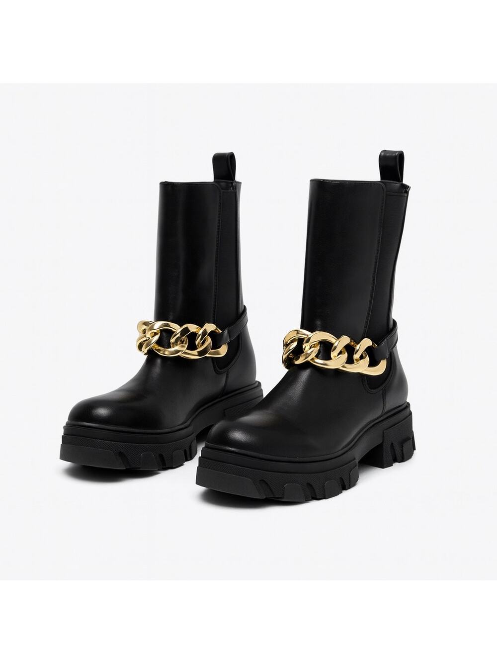 Liliana Chunky Chain Chelsea Lug Sole Boots Black